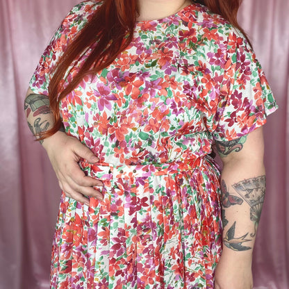 1980s Belted floral dress, by Essence, size 18