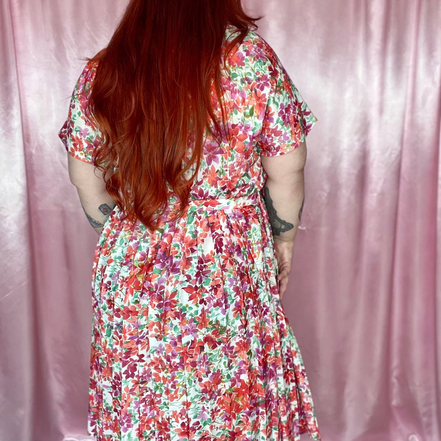 1980s Belted floral dress, by Essence, size 18