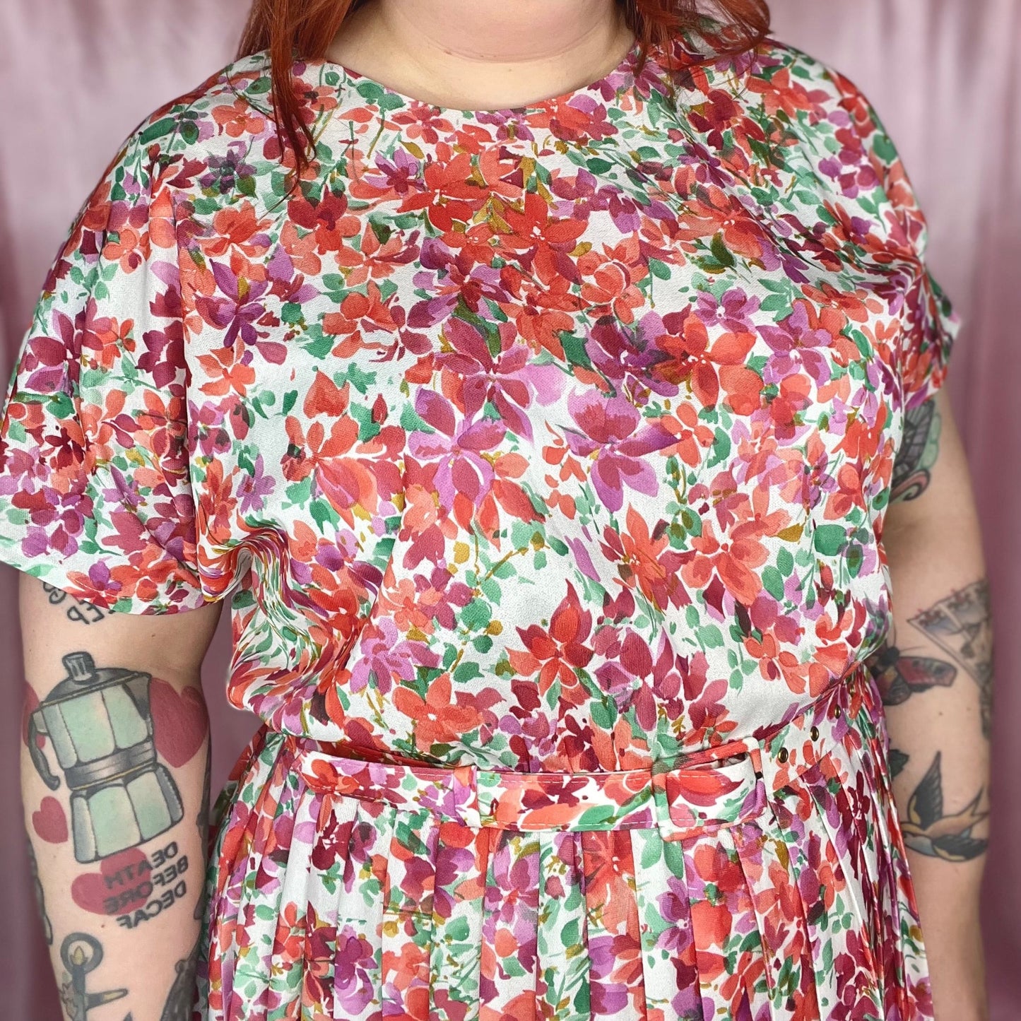 1980s Belted floral dress, by Essence, size 18