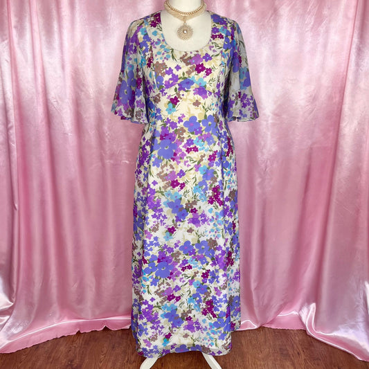 1970s floral maxi dress, by Carnegie, size 16