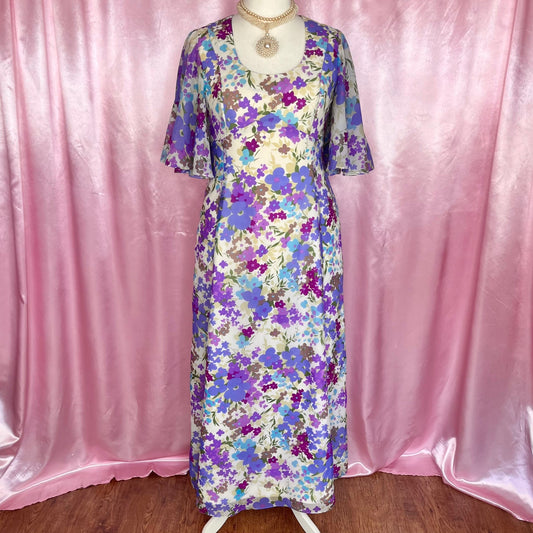 1970s Floral maxi dress, by Carnegie, size 16