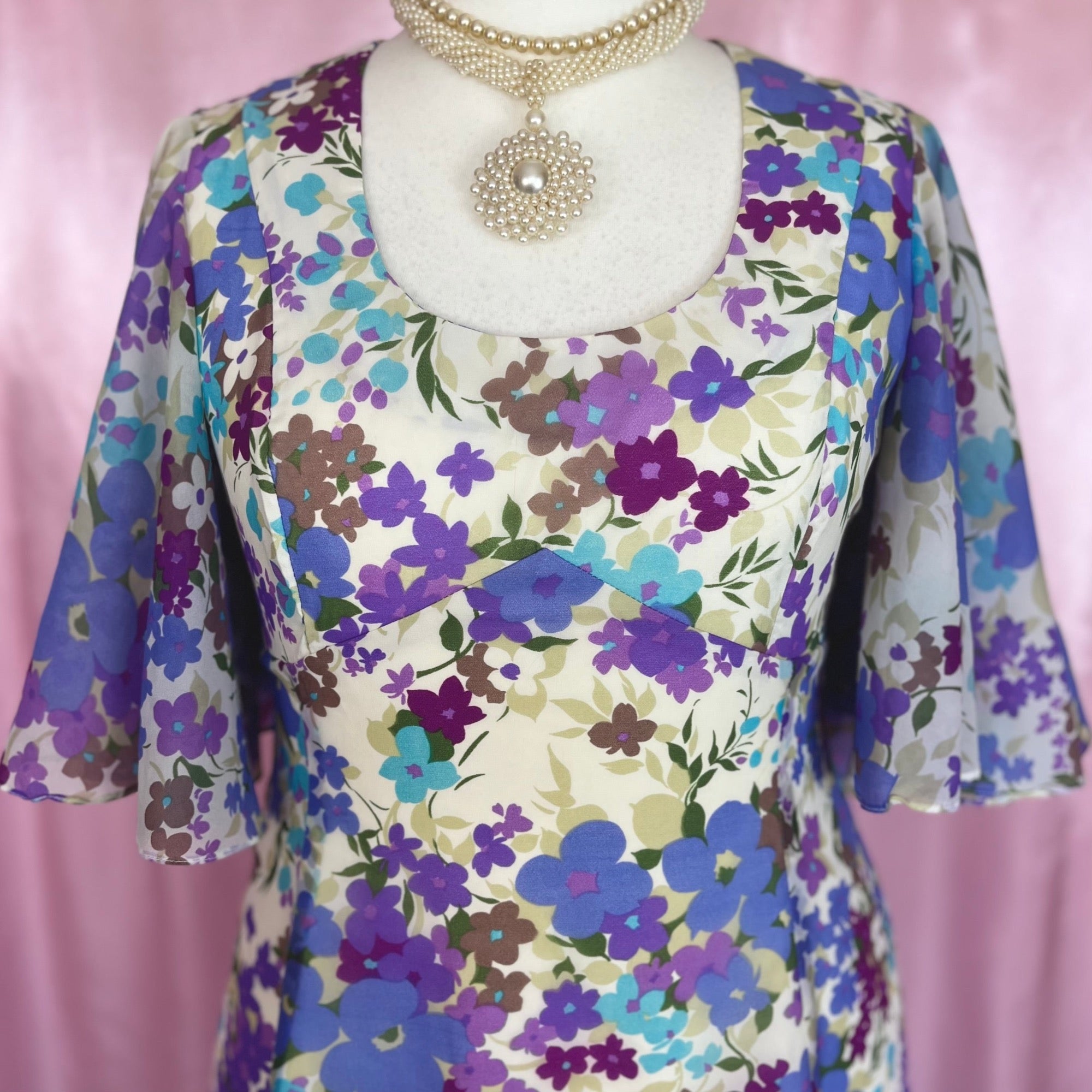 1970s Floral maxi dress, by Carnegie, size 16