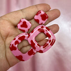 Handmade Pink & Red cow print earrings