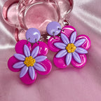 Handmade purple daisy clay earrings