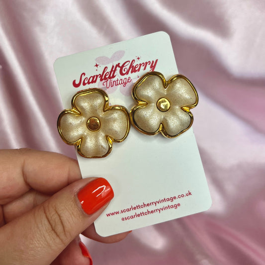 1980s gold & pearl effect flower earrings