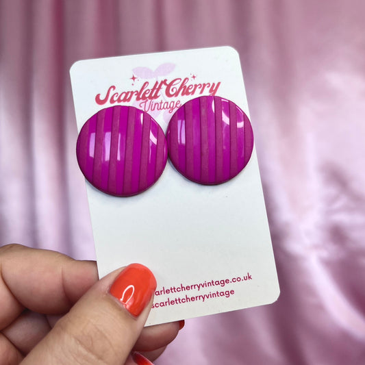 1980s pink striped clip on earrings