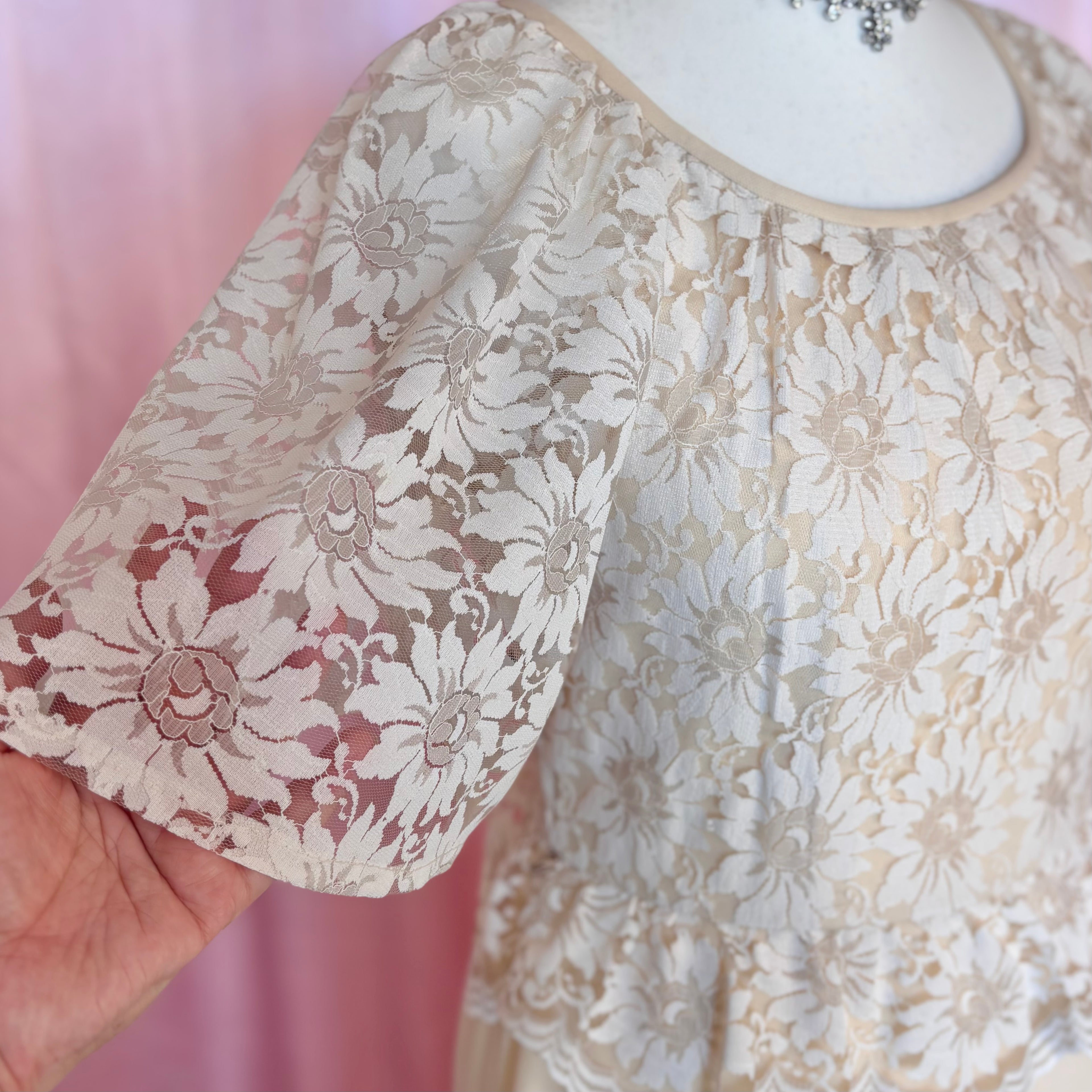 1970s Lace peplum dress, Dandi by Berketex, size 14