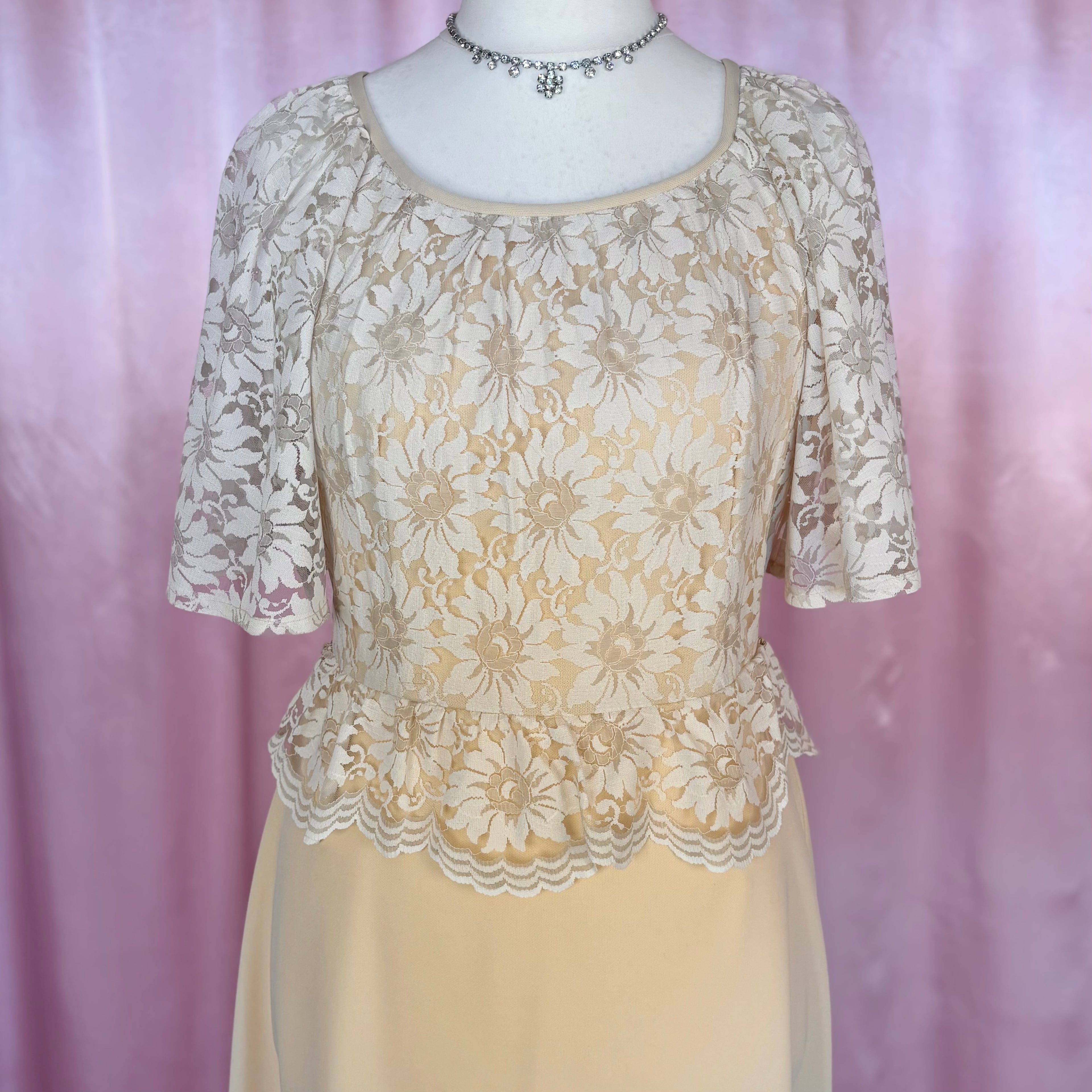 1970s Lace peplum dress, Dandi by Berketex, size 14