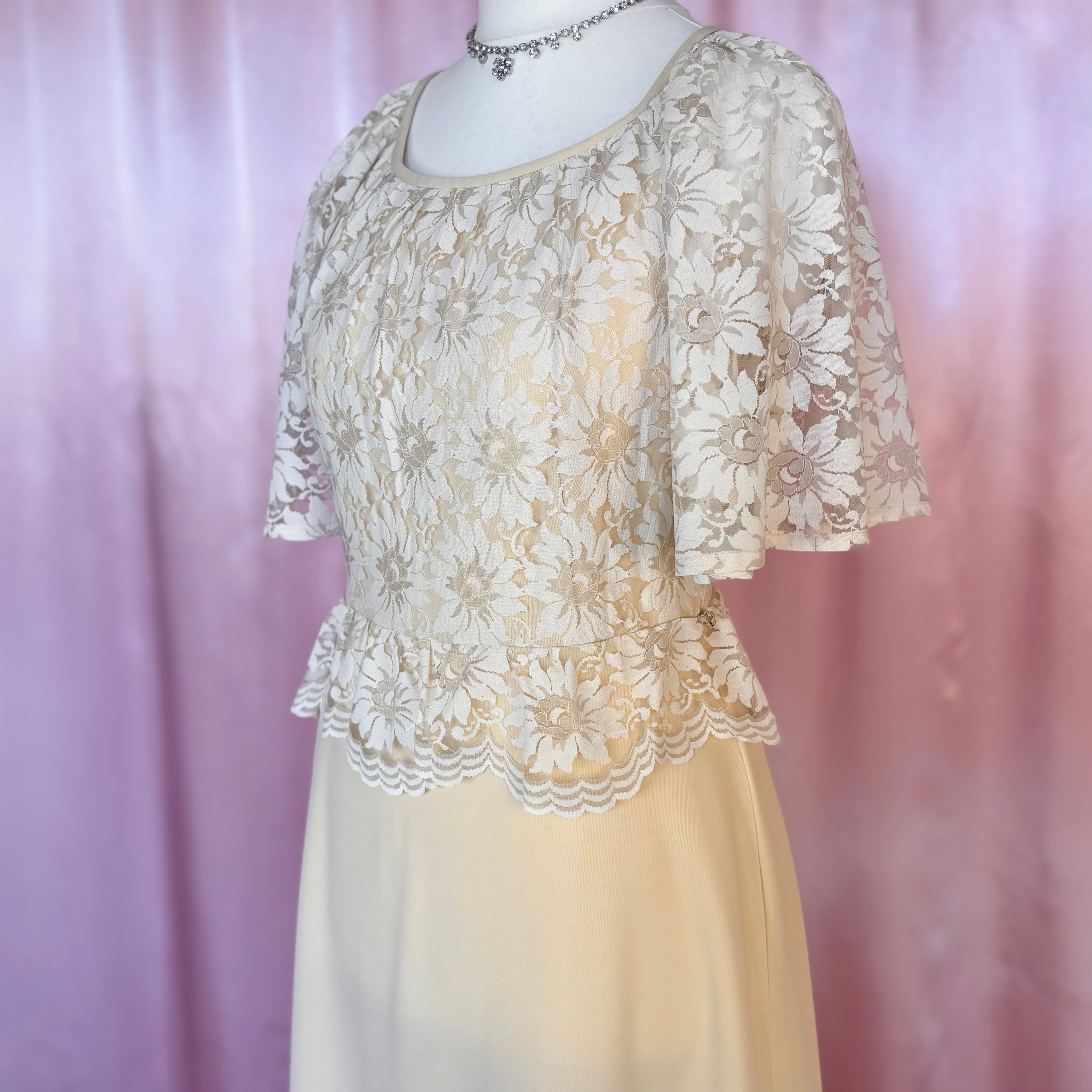 1970s Lace peplum dress, Dandi by Berketex, size 14