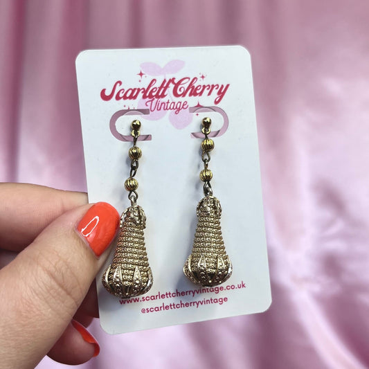 1980s gold cone shaped dangly earrings
