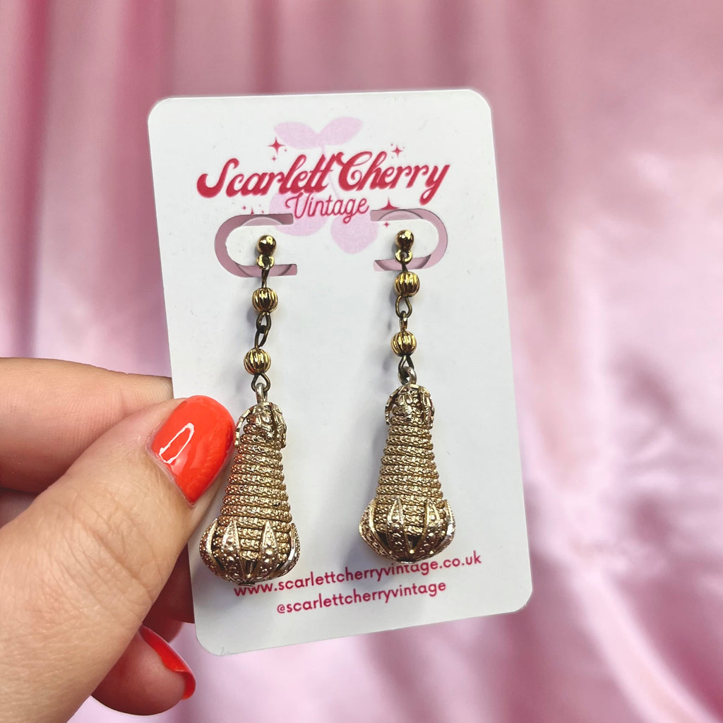 1980s Gold cone shaped dangly earrings