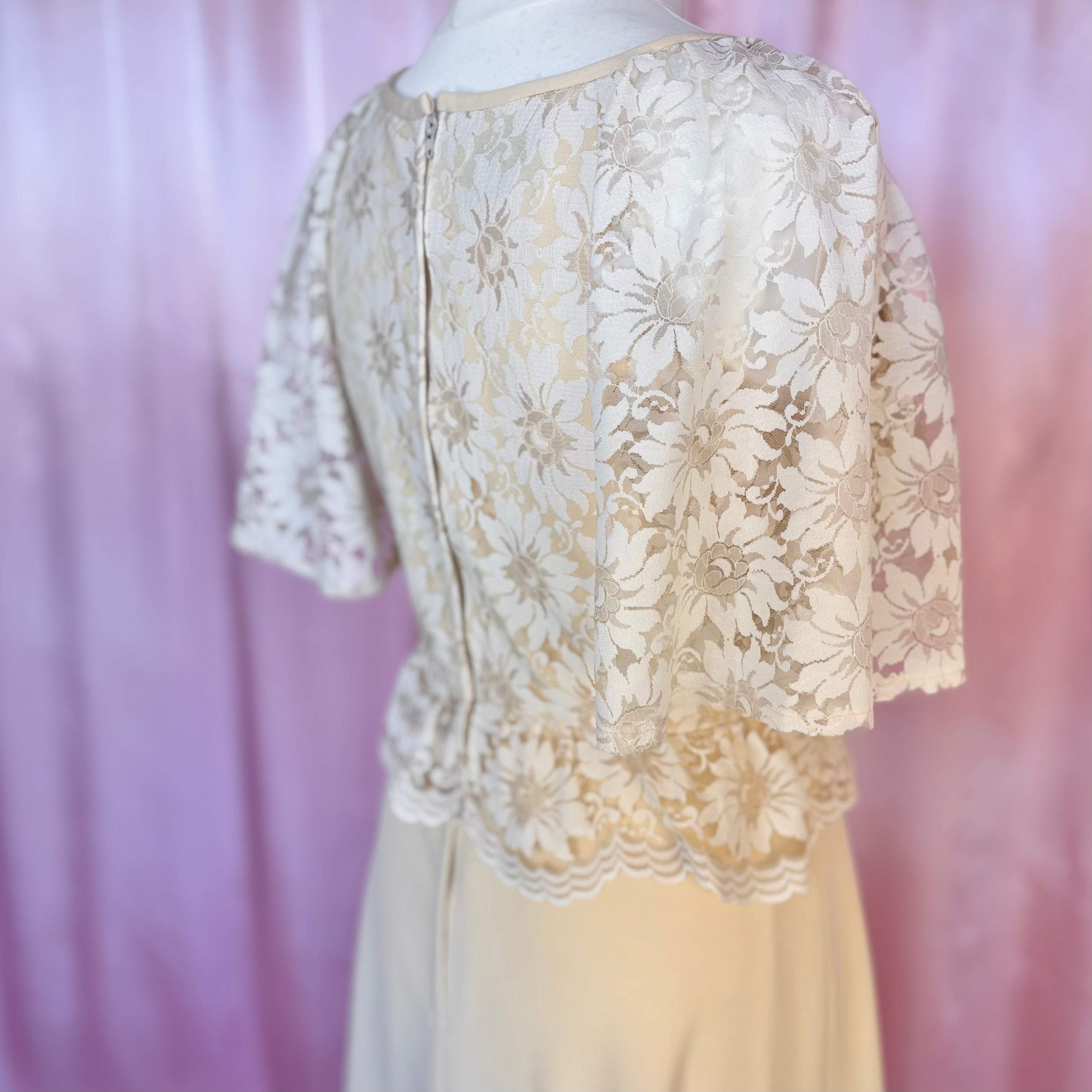 1970s Lace peplum dress, Dandi by Berketex, size 14