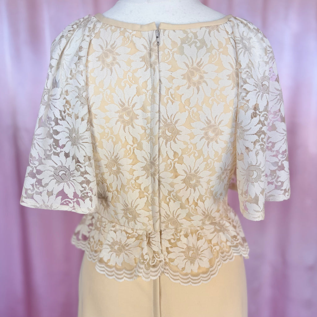 1970s Lace peplum dress, Dandi by Berketex, size 14