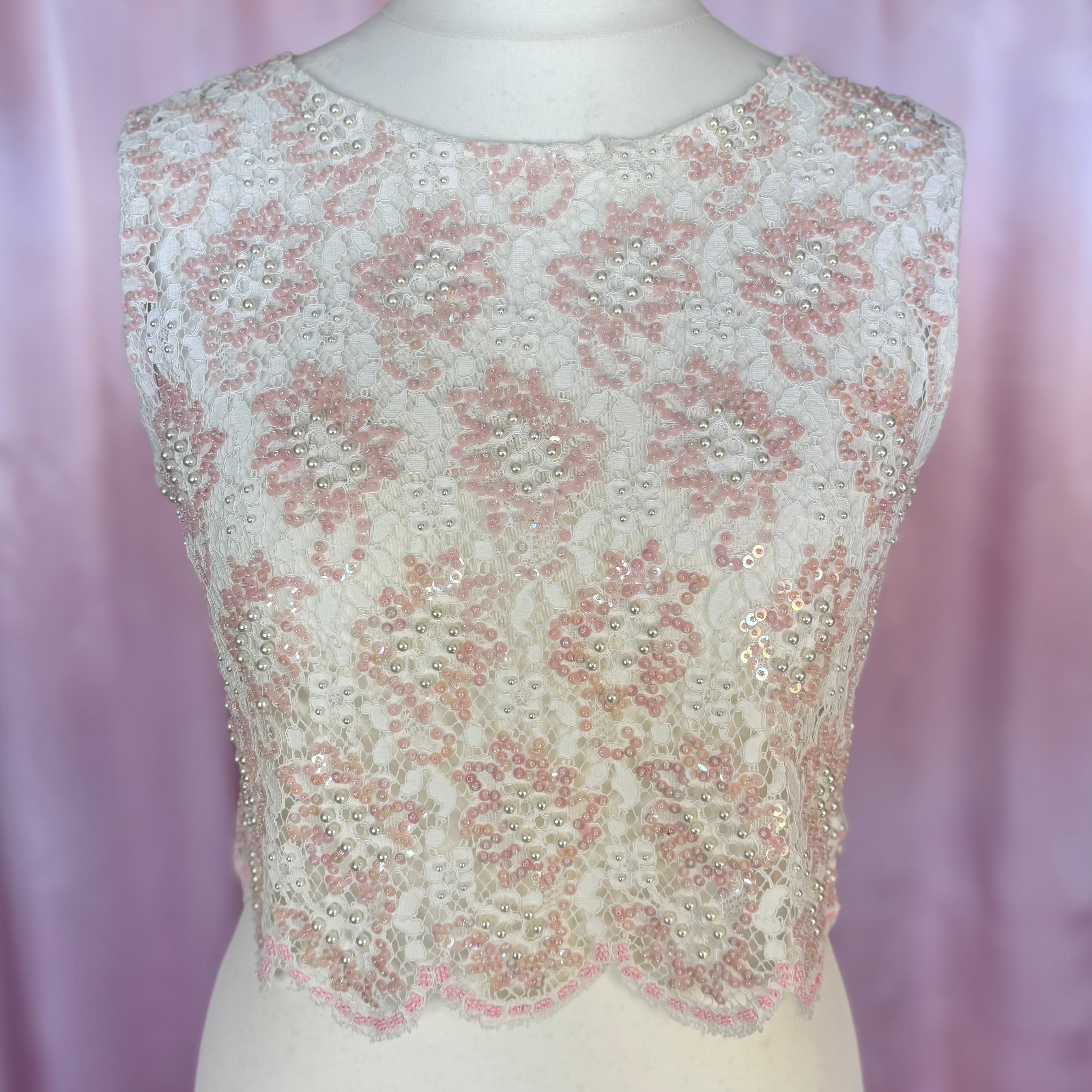 1960s Beaded lace crop top, unbranded, size 12