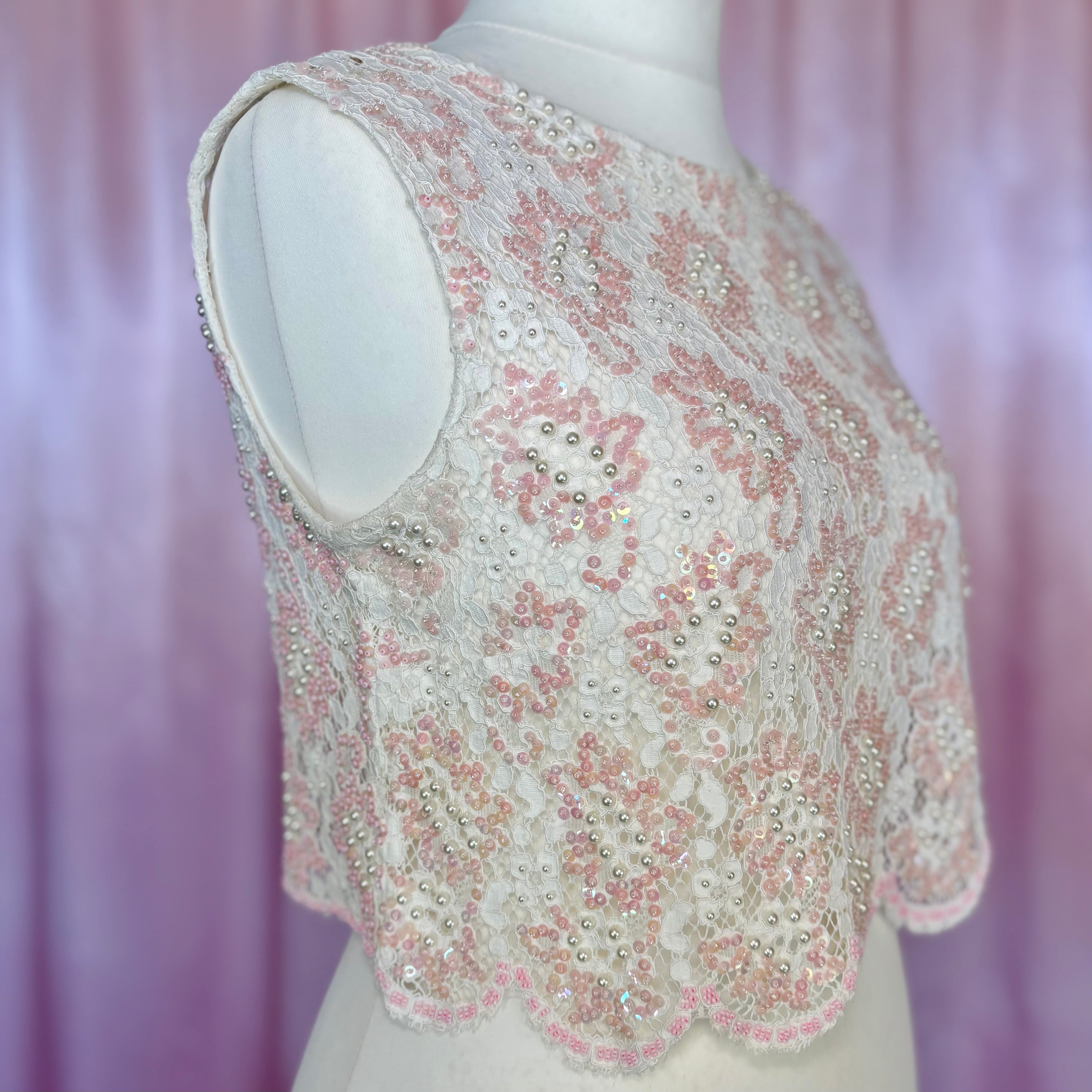1960s Beaded lace crop top, unbranded, size 12