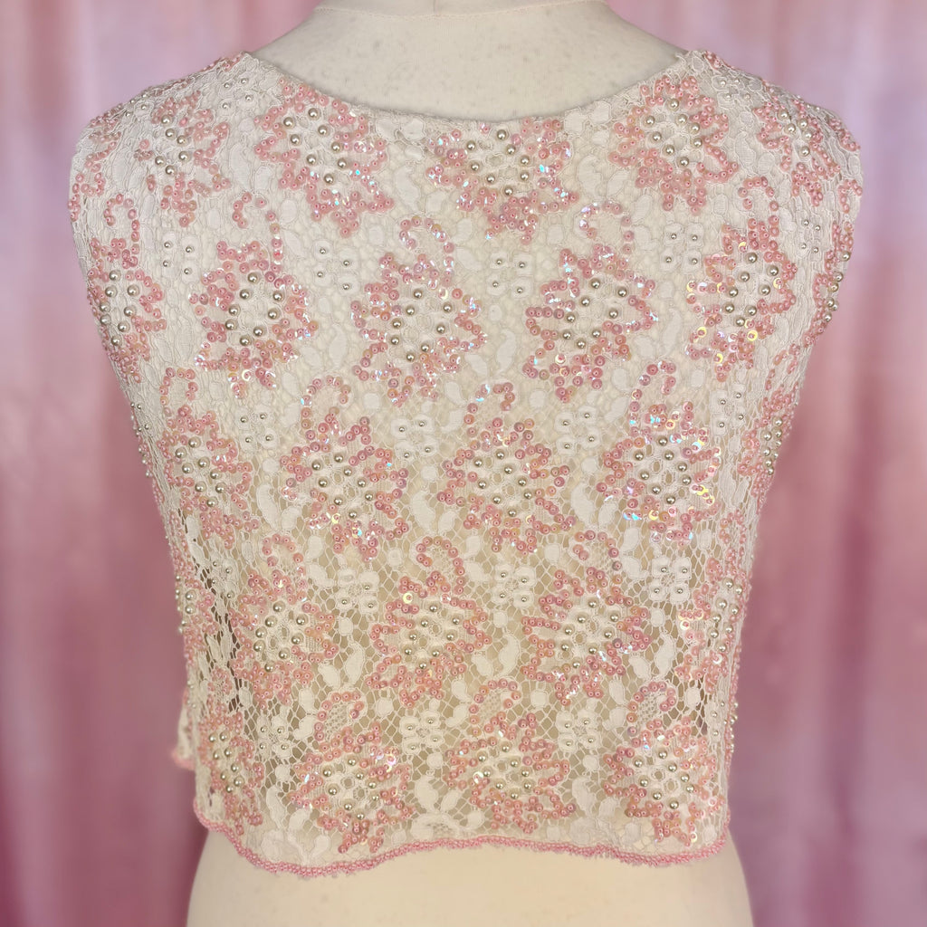 1960s Beaded lace crop top, unbranded, size 12