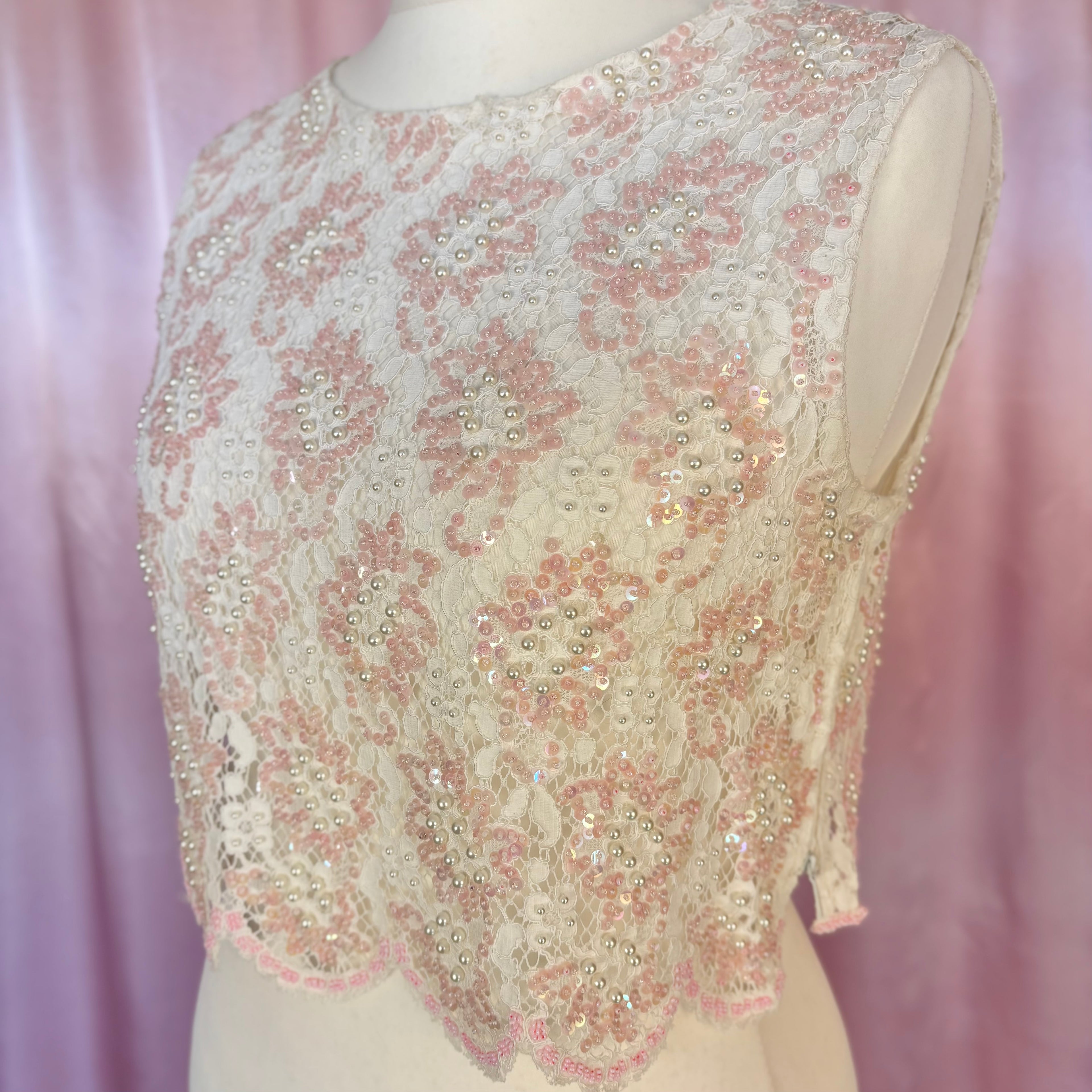 1960s Beaded lace crop top, unbranded, size 12