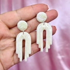 Handmade white marbled clay earrings
