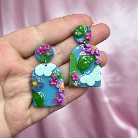 Handmade 3D flower clay earrings