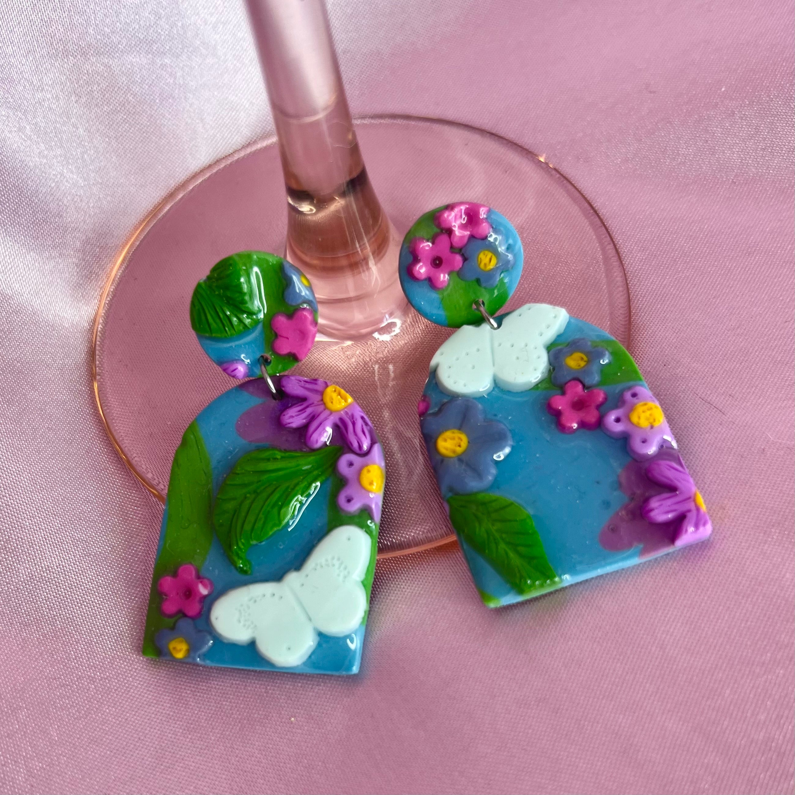 Handmade 3D flower clay earrings