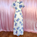1970s White floral maxi dress, by Robilyse, size 8