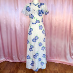 1970s White floral maxi dress, by Robilyse, size 8