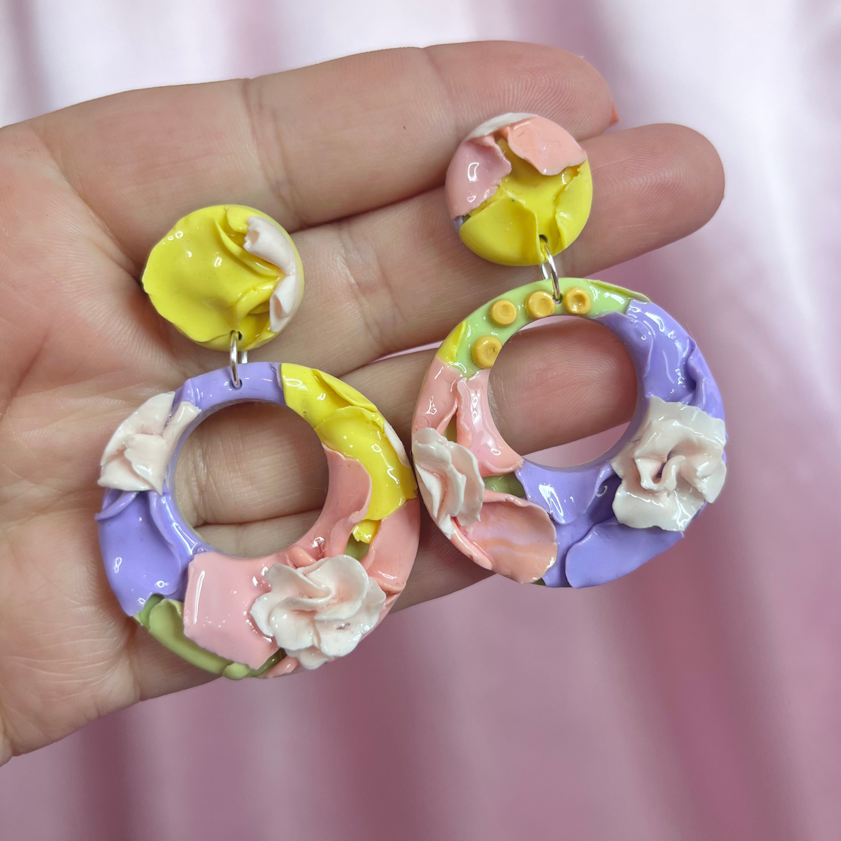Handmade 3D pastel petal clay earrings