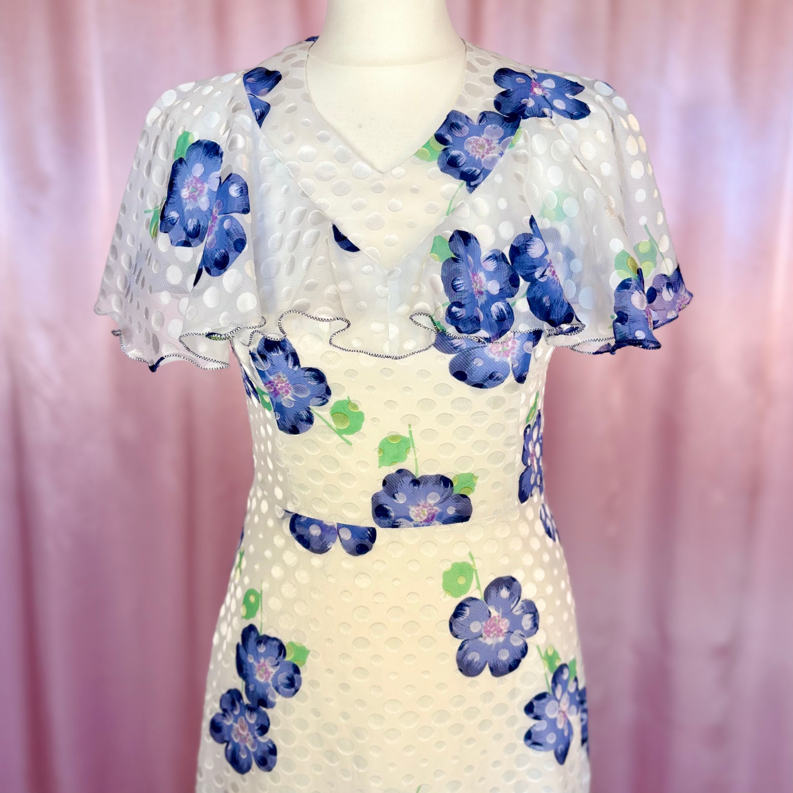 1970s White floral maxi dress, by Robilyse, size 8