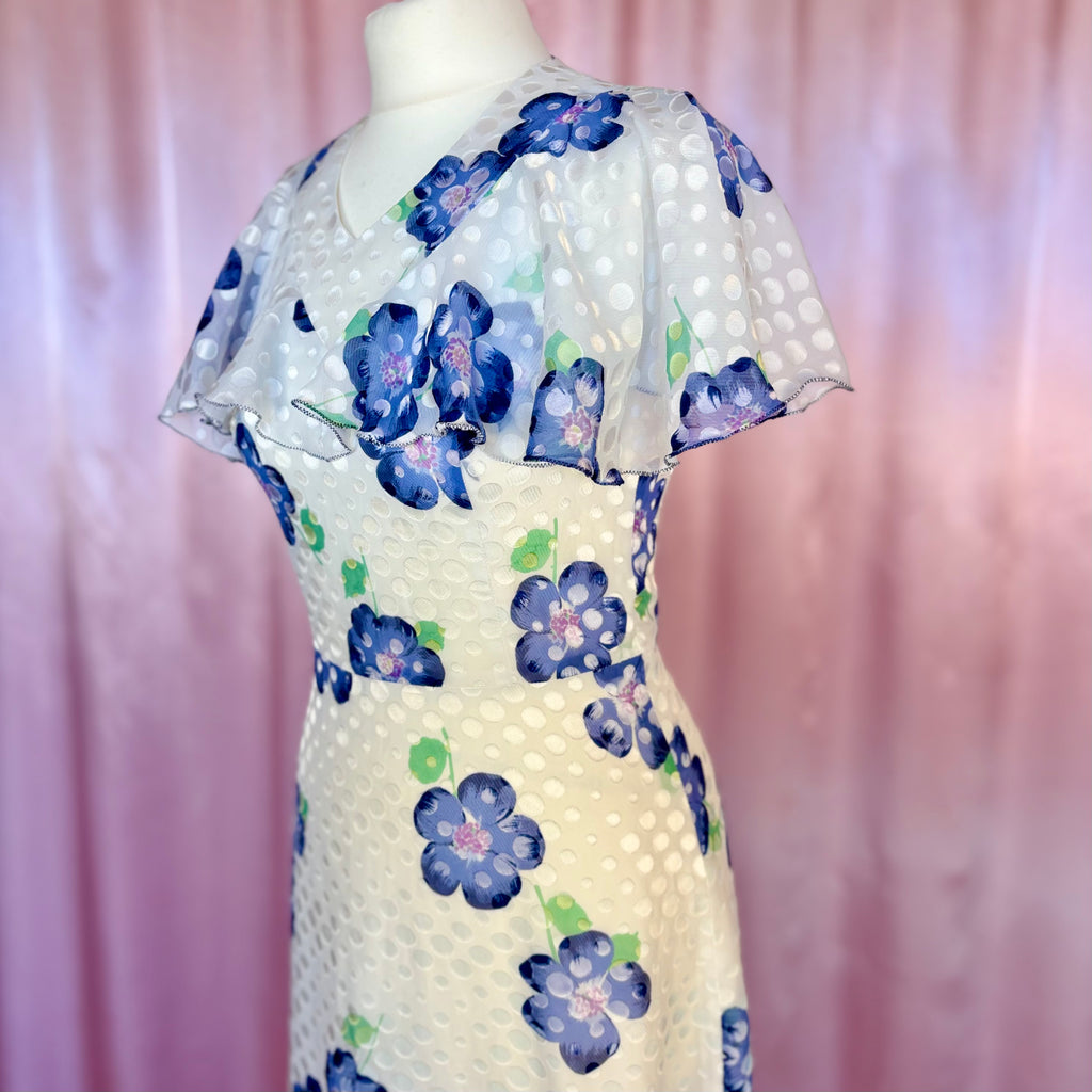 1970s White floral maxi dress, by Robilyse, size 8