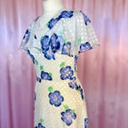 1970s White floral maxi dress, by Robilyse, size 8