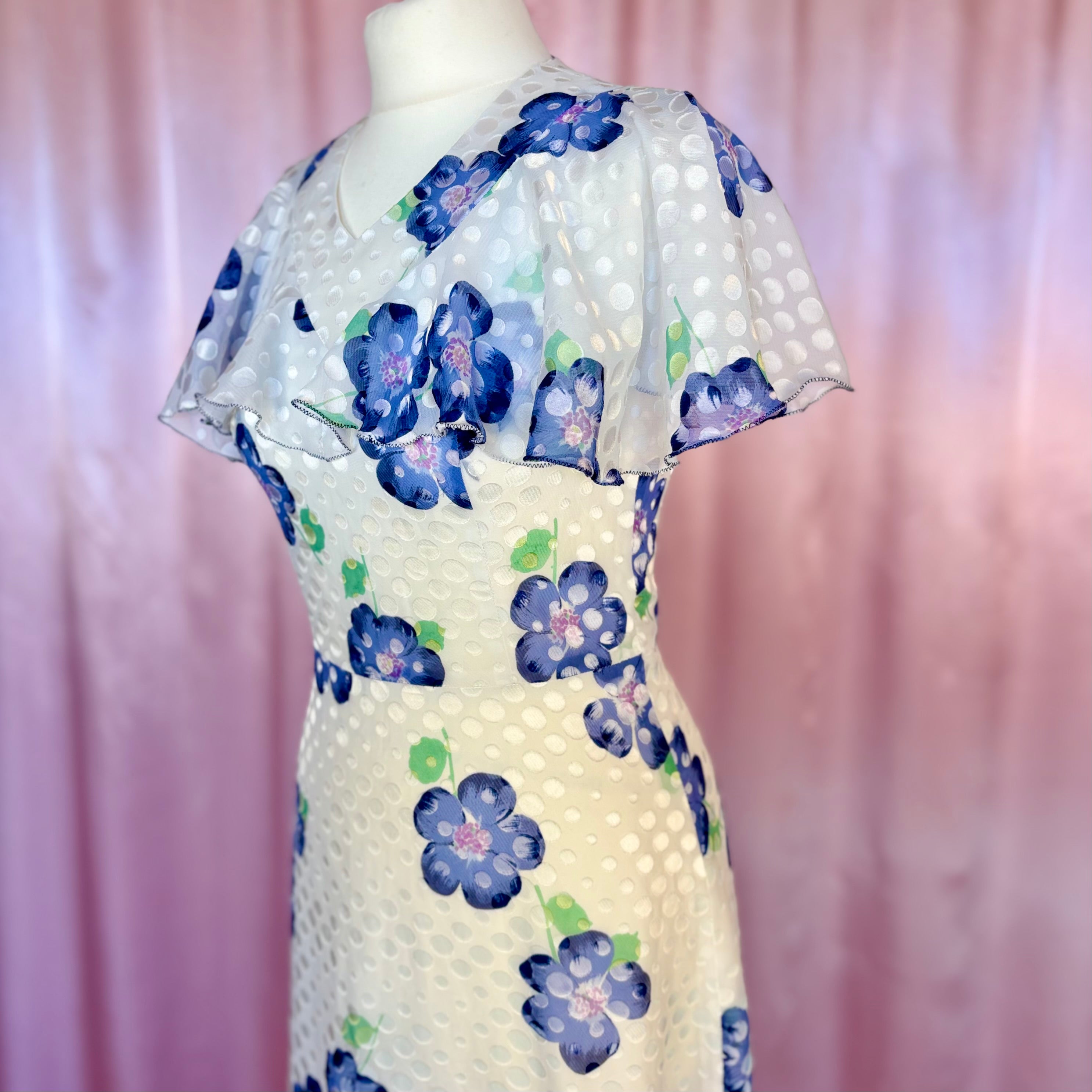 1970s White floral maxi dress, by Robilyse, size 8