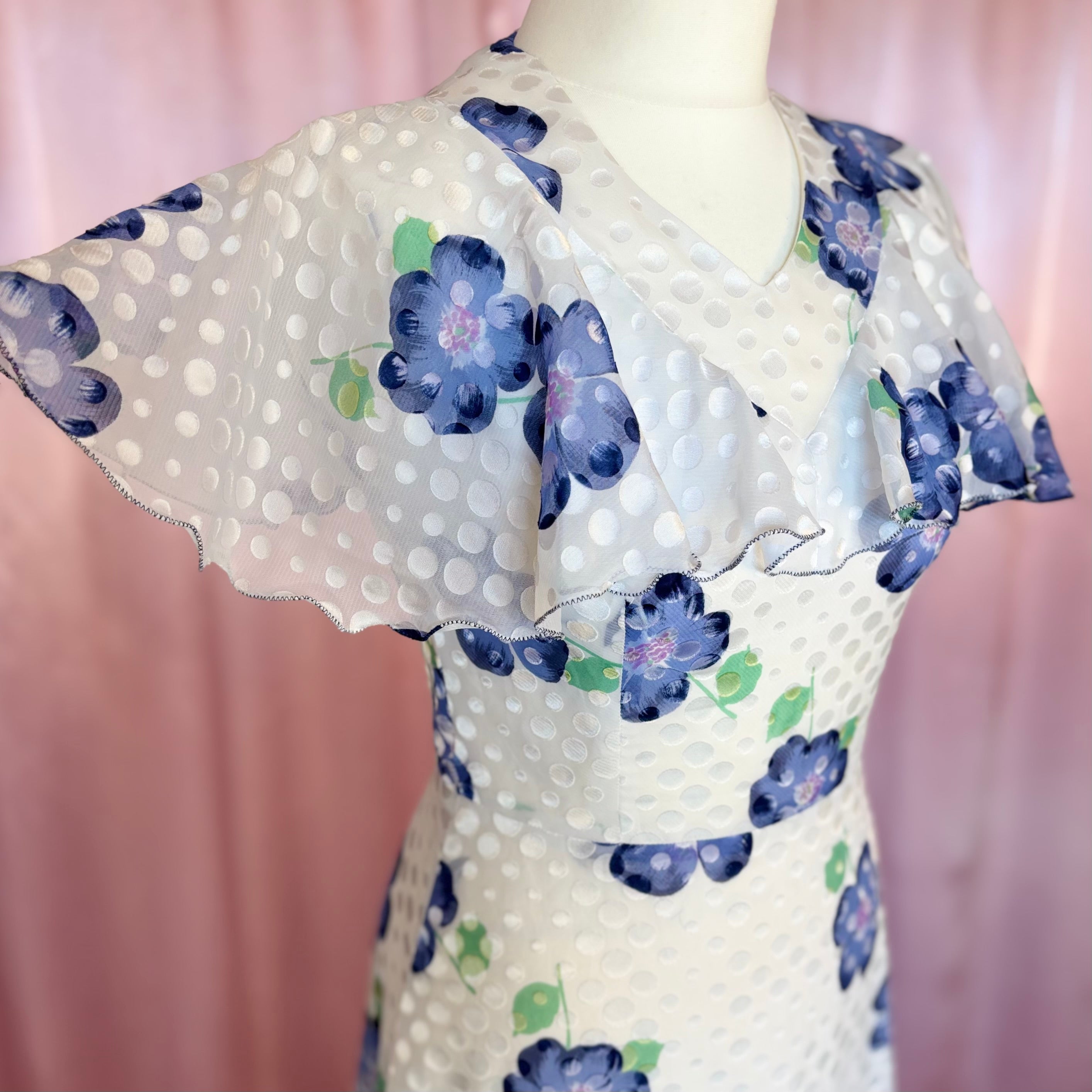1970s White floral maxi dress, by Robilyse, size 8