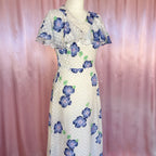 1970s White floral maxi dress, by Robilyse, size 8