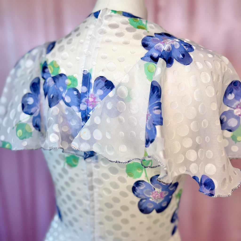 1970s White floral maxi dress, by Robilyse, size 8