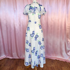 1970s White floral maxi dress, by Robilyse, size 8