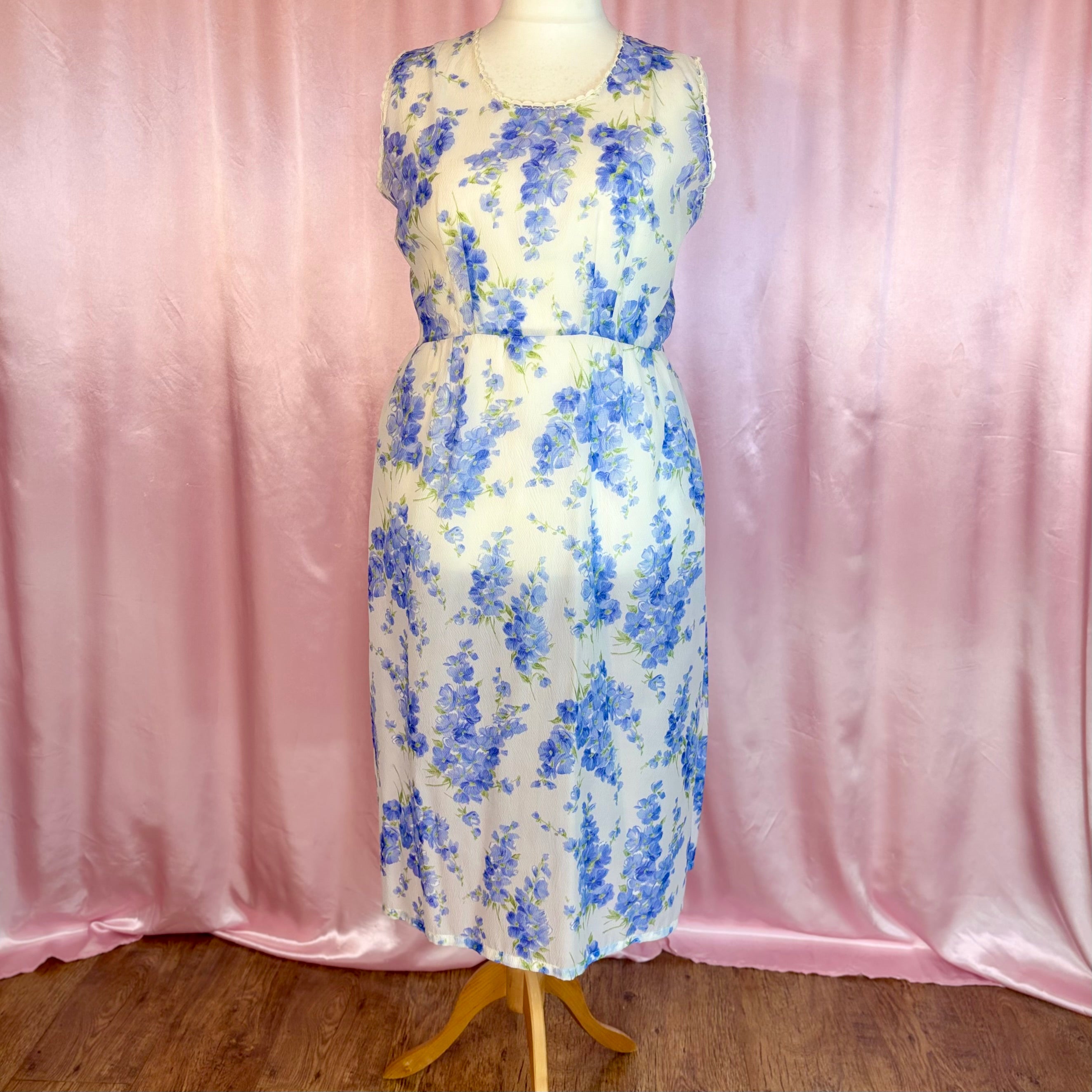 1970s Sheer floral dress, handmade, size 20