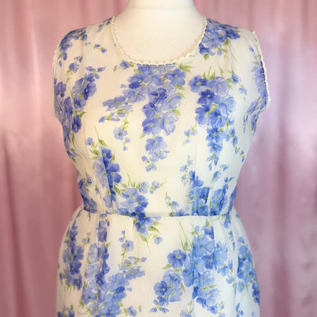 1970s Sheer floral dress, handmade, size 20