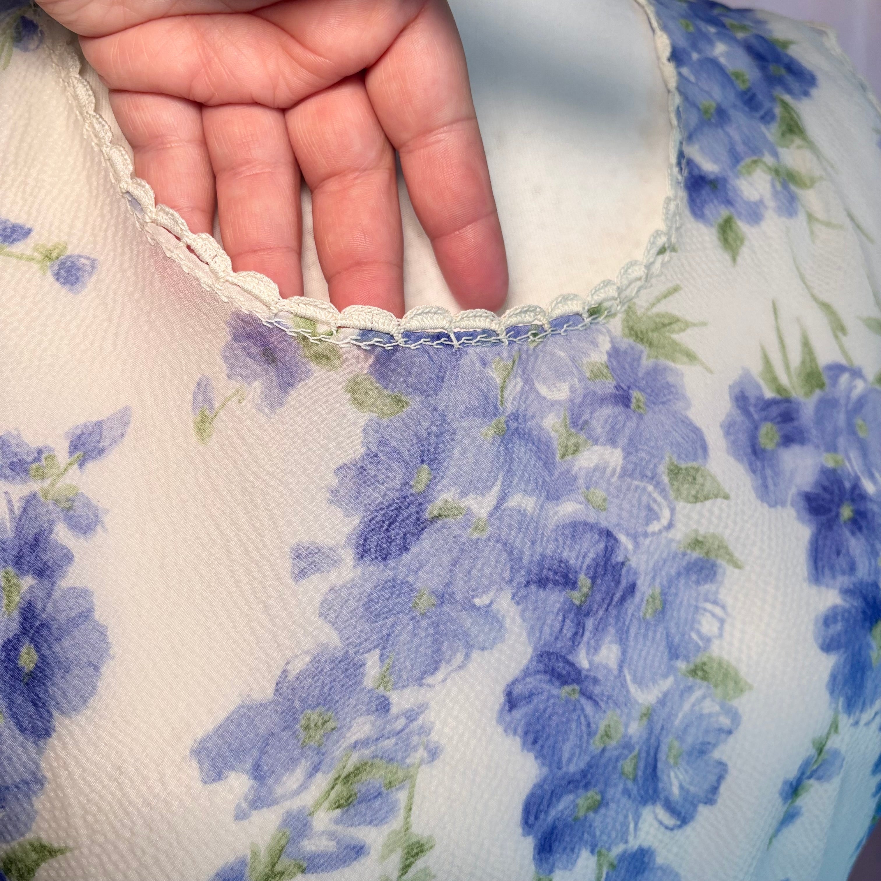 1970s Sheer floral dress, handmade, size 20
