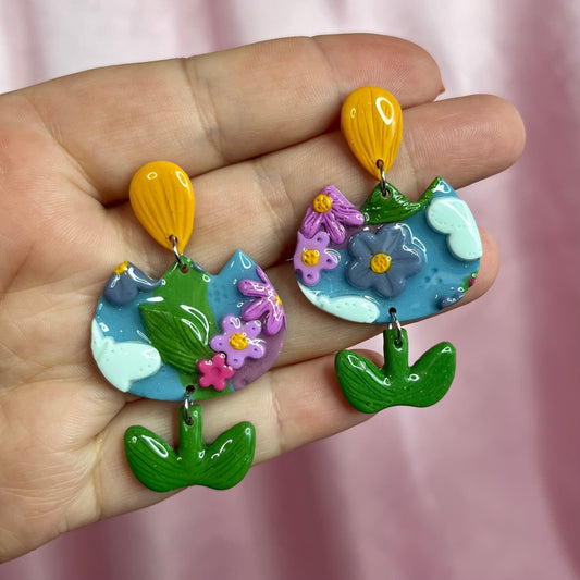 Handmade tiered 3D flower clay earrings