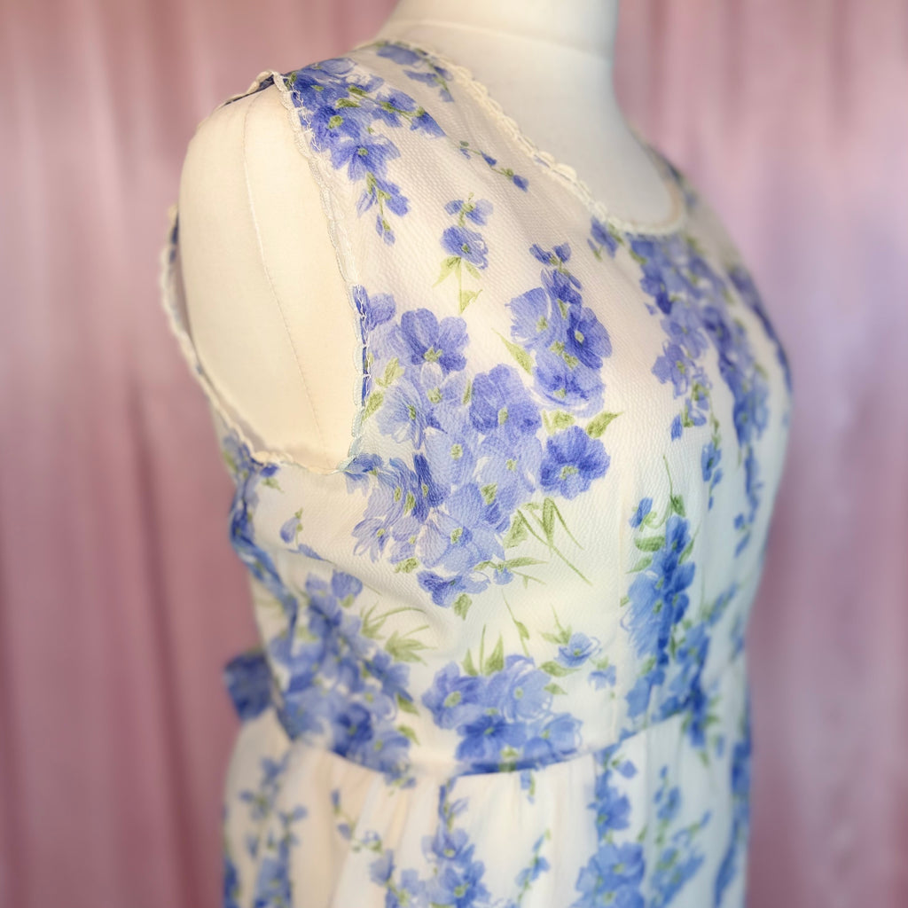 1970s Sheer floral dress, handmade, size 20