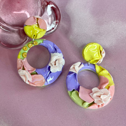Handmade 3D pastel petal clay earrings