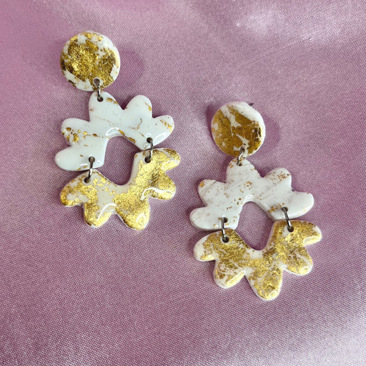 Handmade White & Gold clay earrings