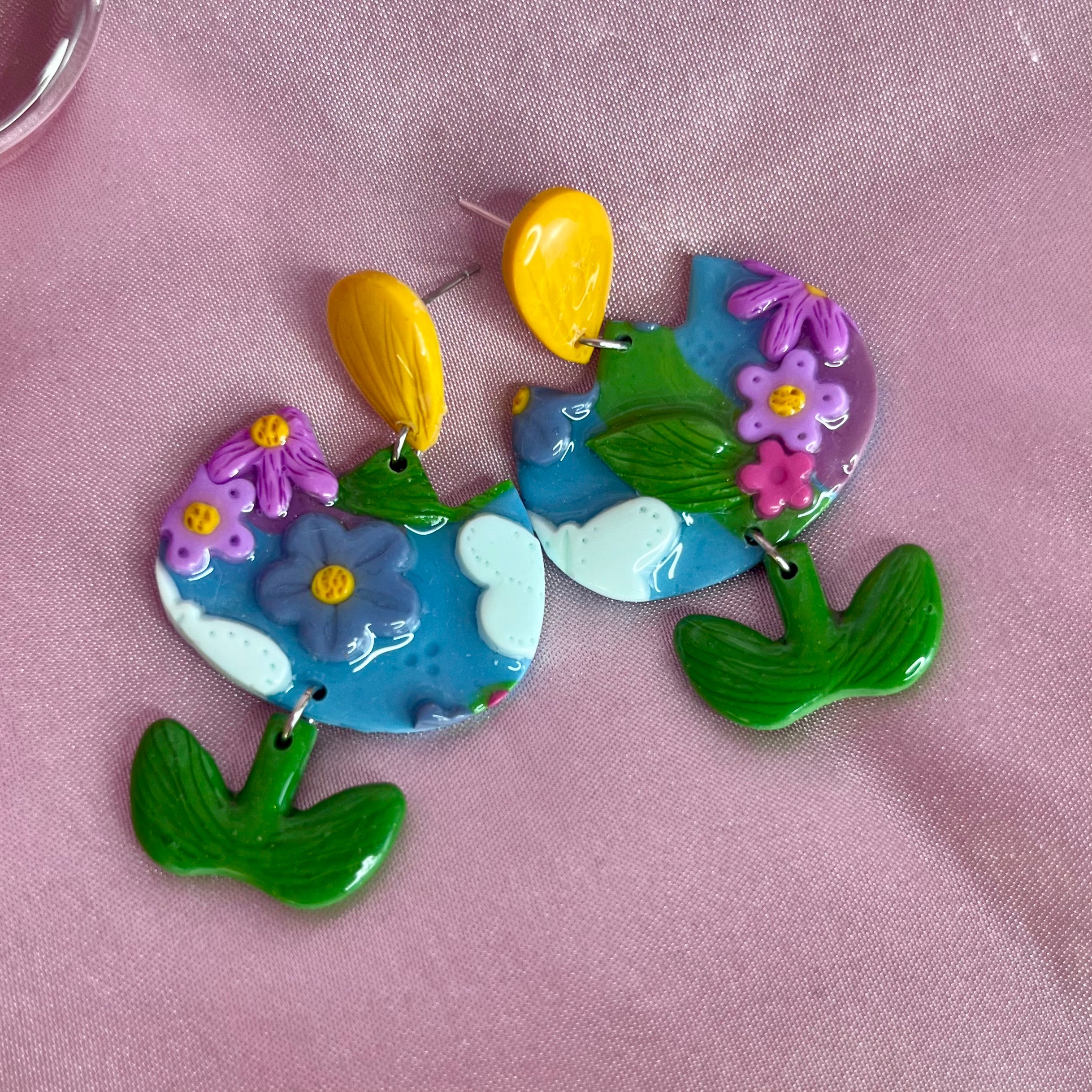 Handmade tiered 3D flower clay earrings
