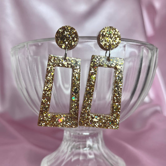 Handmade Gold glittery resin earrings
