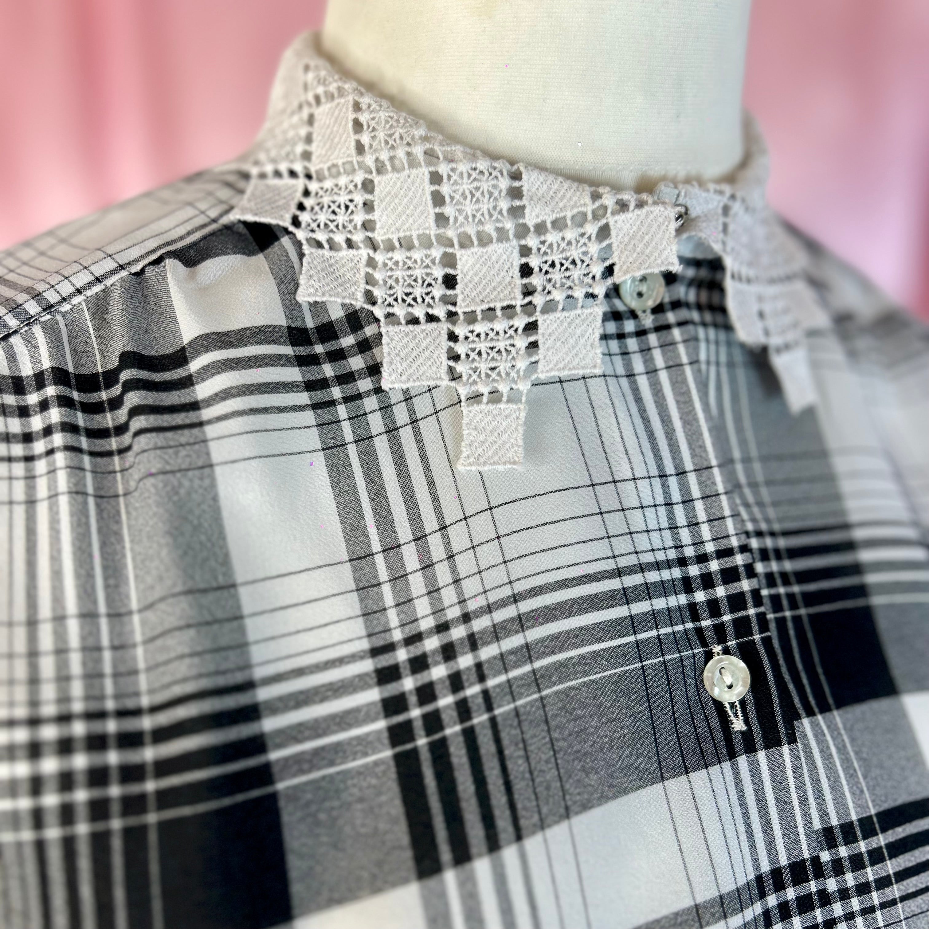 1980s Black plaid blouse, unbranded, size 12