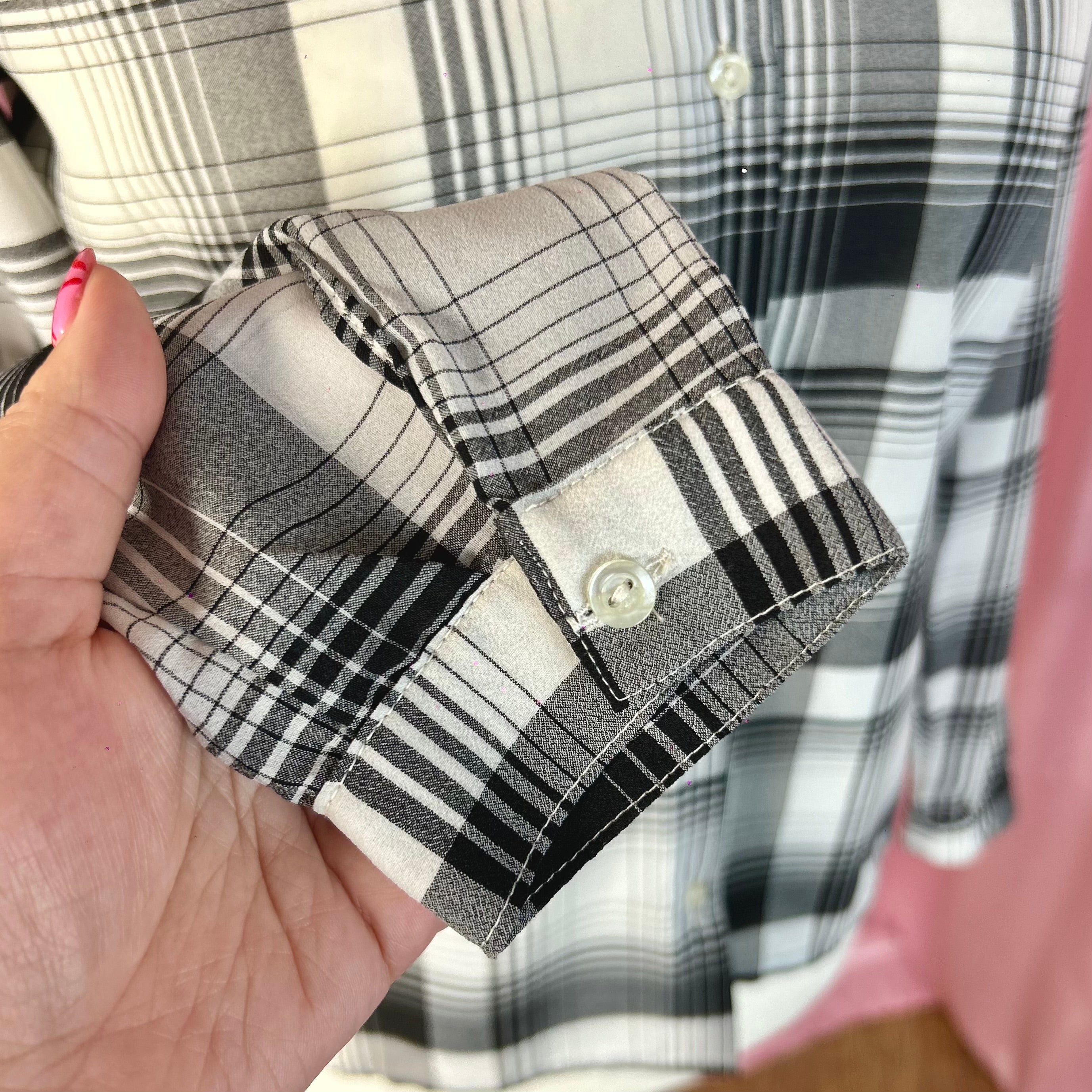 1980s Black plaid blouse, unbranded, size 12