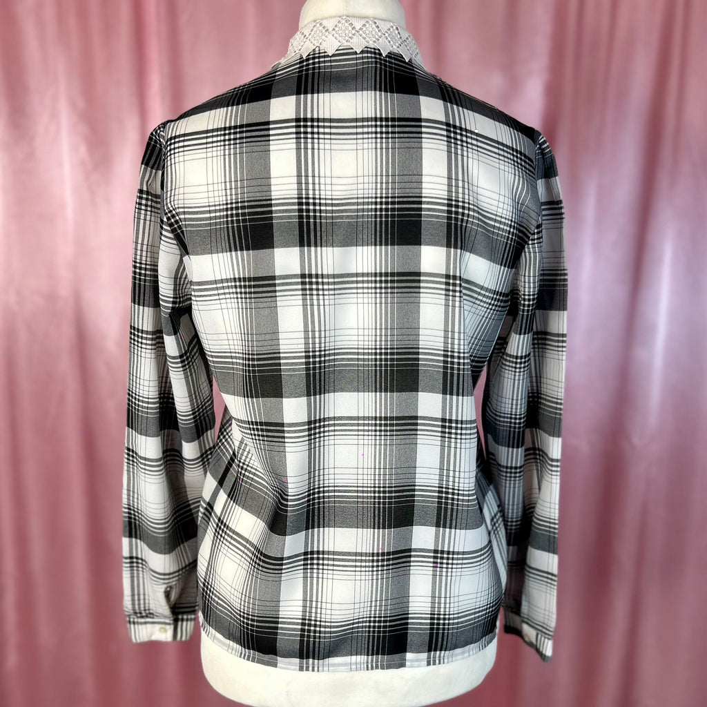 1980s Black plaid blouse, unbranded, size 12