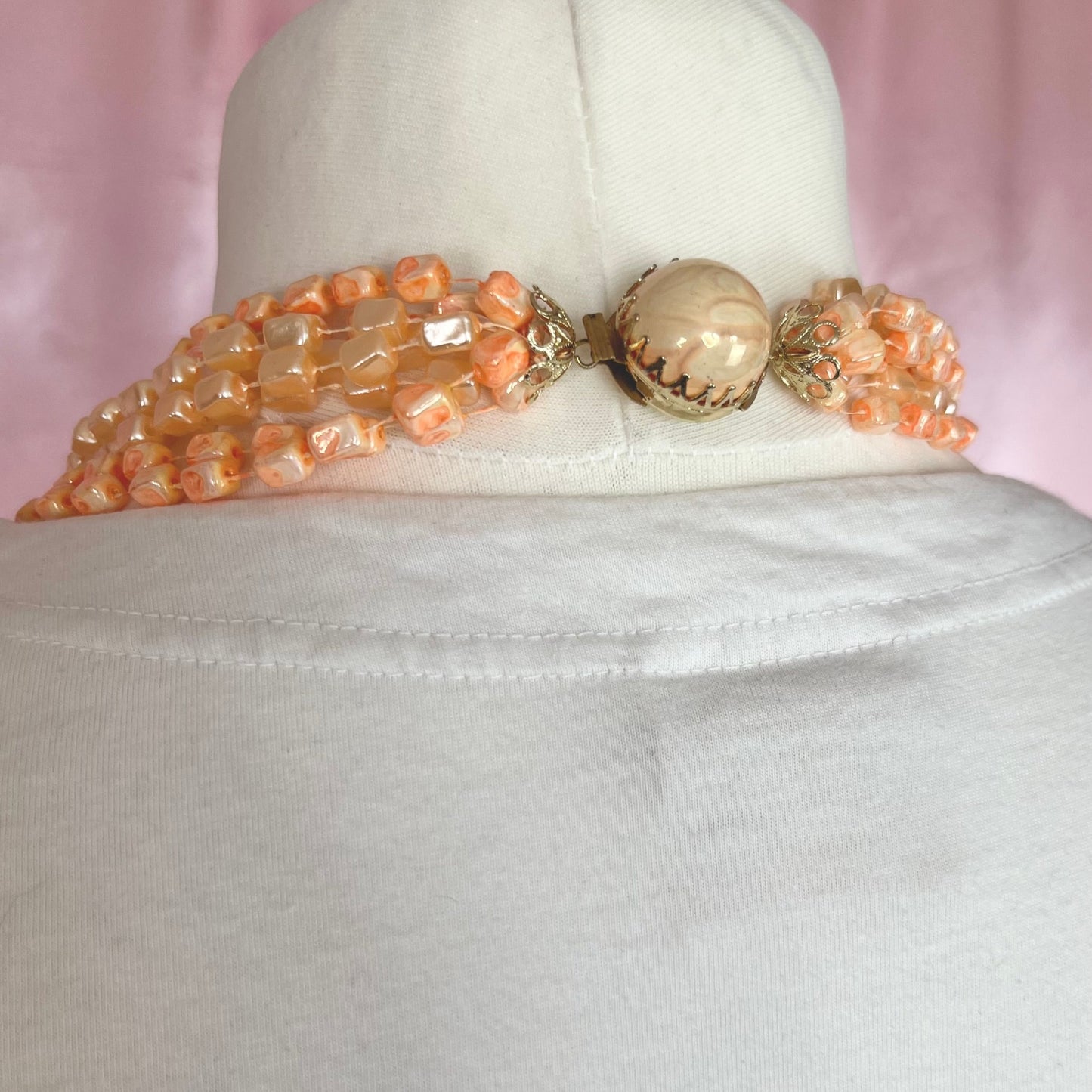 1950s peach multi-strand necklace