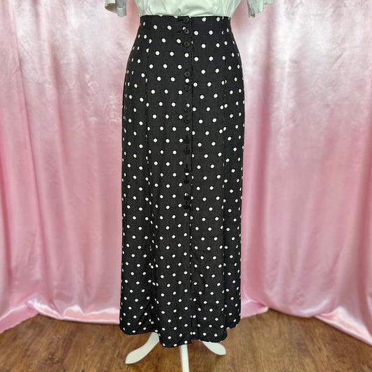 1990s Black polka dot skirt, by Austin Reed, size 12