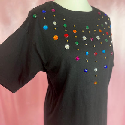 1980s Black beaded tee, by Live Chic, size 12